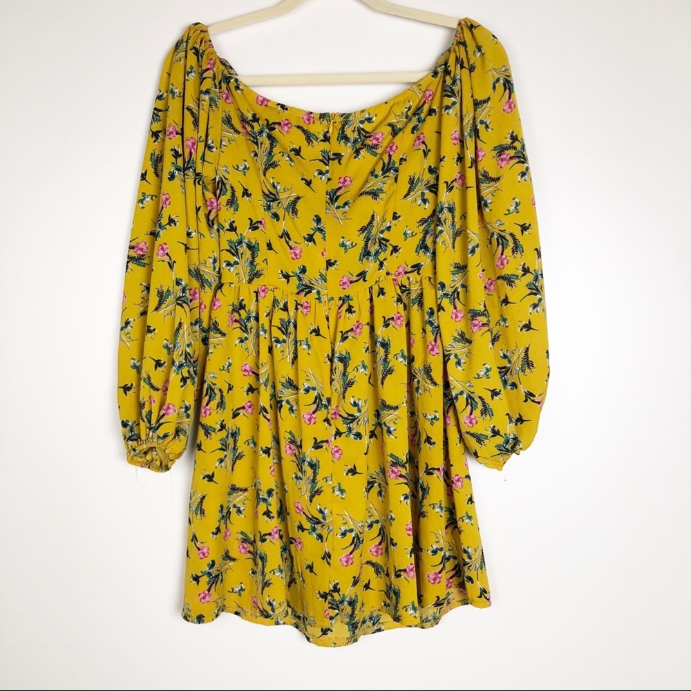 PrettyLittleThing mustard floral swing dress - Picture 4 of 5